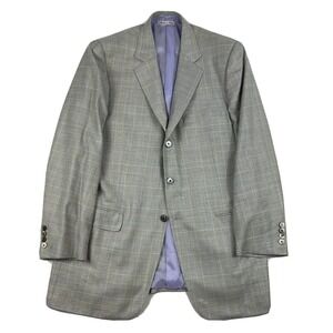 Belvest Wool Linen Silk Blazer Gray Lavender Check MOP Button 46L G60235